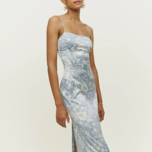 NWOT Reformation Frankie Silk Dress Porcelain - Picture 2 of 10